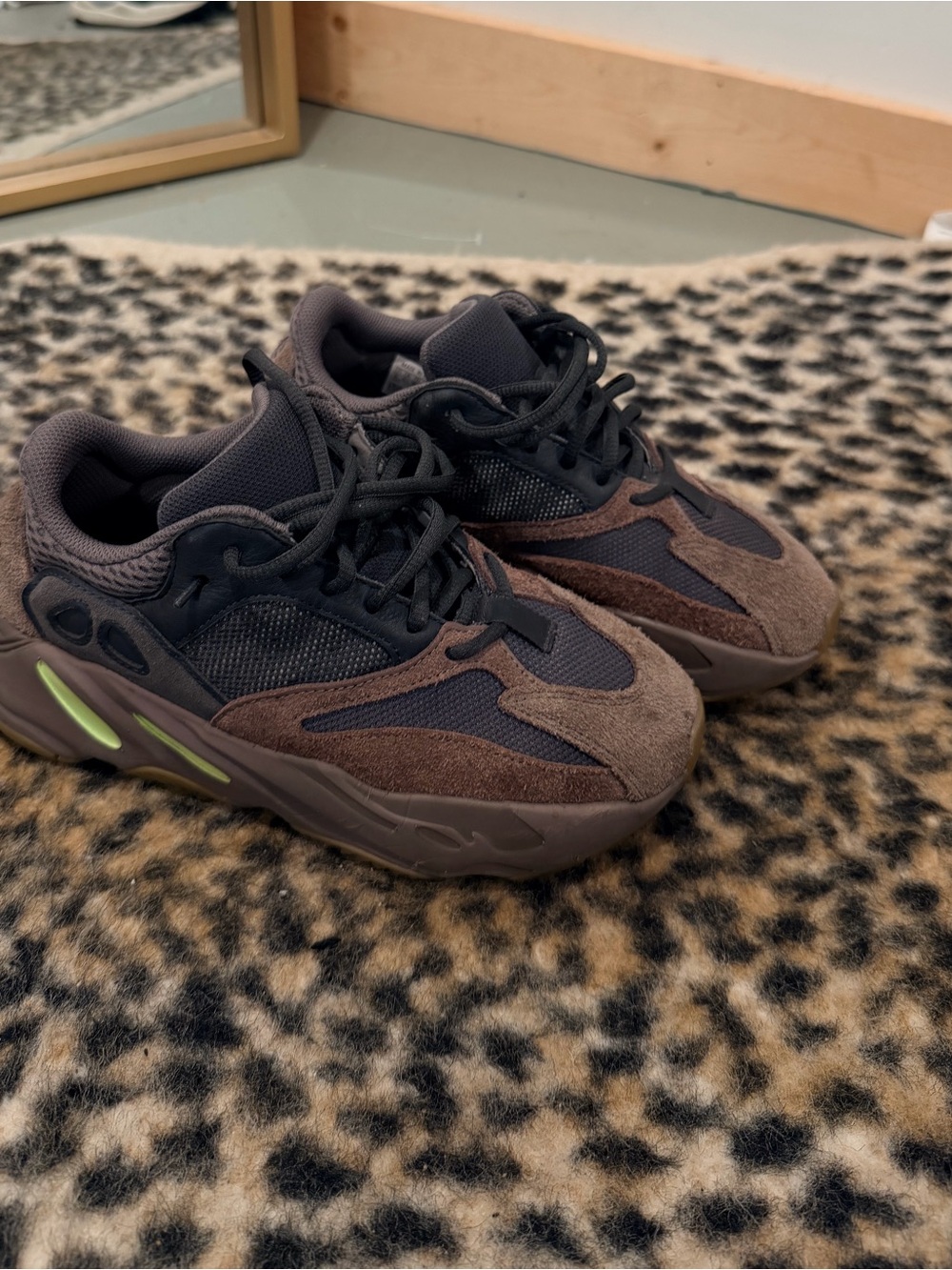 Yeezy Boost 700 Brown and Black Sneakers with Lime Accent